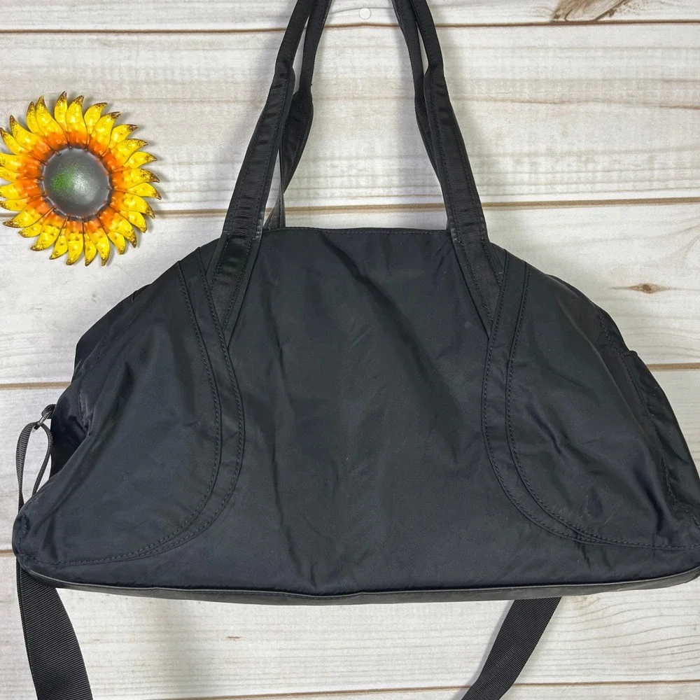 Lululemon Black Nylon Duffel Tote Bag Gym Travel Crossbody Shoulder Bag